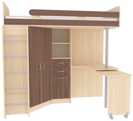 Кровать-чердак КарИВи Юниор 3 с металлической лестницей  Дуб Молочный Бодего Темный