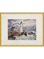 Картина авторская акварельная в паспарту 21*30 см на стену для интерьера "Маяк Портленд-Хед. США"