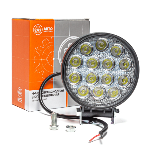 Фара светодиодная дополнительная, круглая 115*55*142, рассеянный свет, 14 диодов, крепление по центру, 42 Вт, 10-30 В