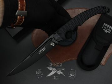 Складной нож НОКС Аватар (Black) 334-700424 c клинком из стали D2, рукоять G10