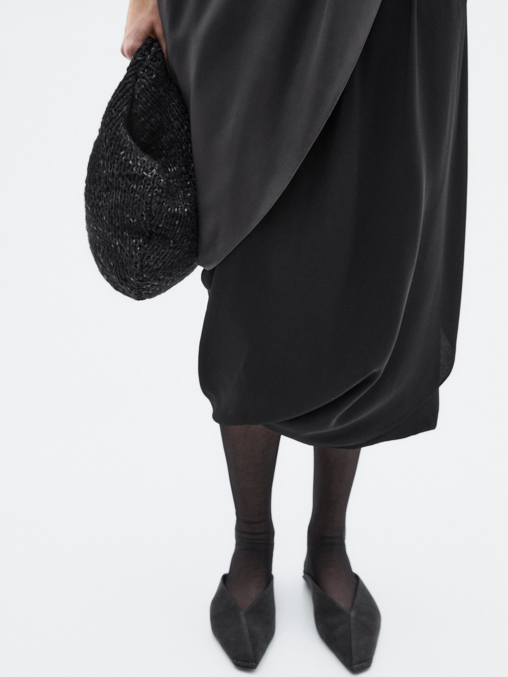 Massimo Dutti Кожаная сумка среднего размера, вязанная крючком - LIMITED, черный