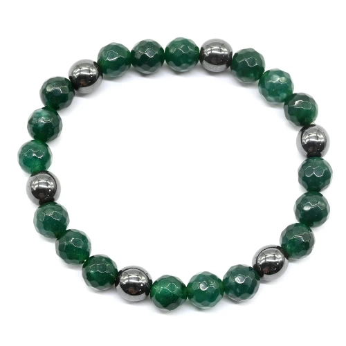 Браслет кальцит с гематитом шарик 8мм на резинке, цвет изумруд, 17см