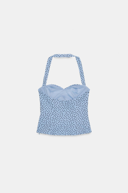 ZARA ТОП С ГОРЛОВИНОЙ ХАЛТЕР И ВЫРЕЗОМ СЕРДЕЧКОМ, ВЫЦВЕТШИЙ СИНИЙ