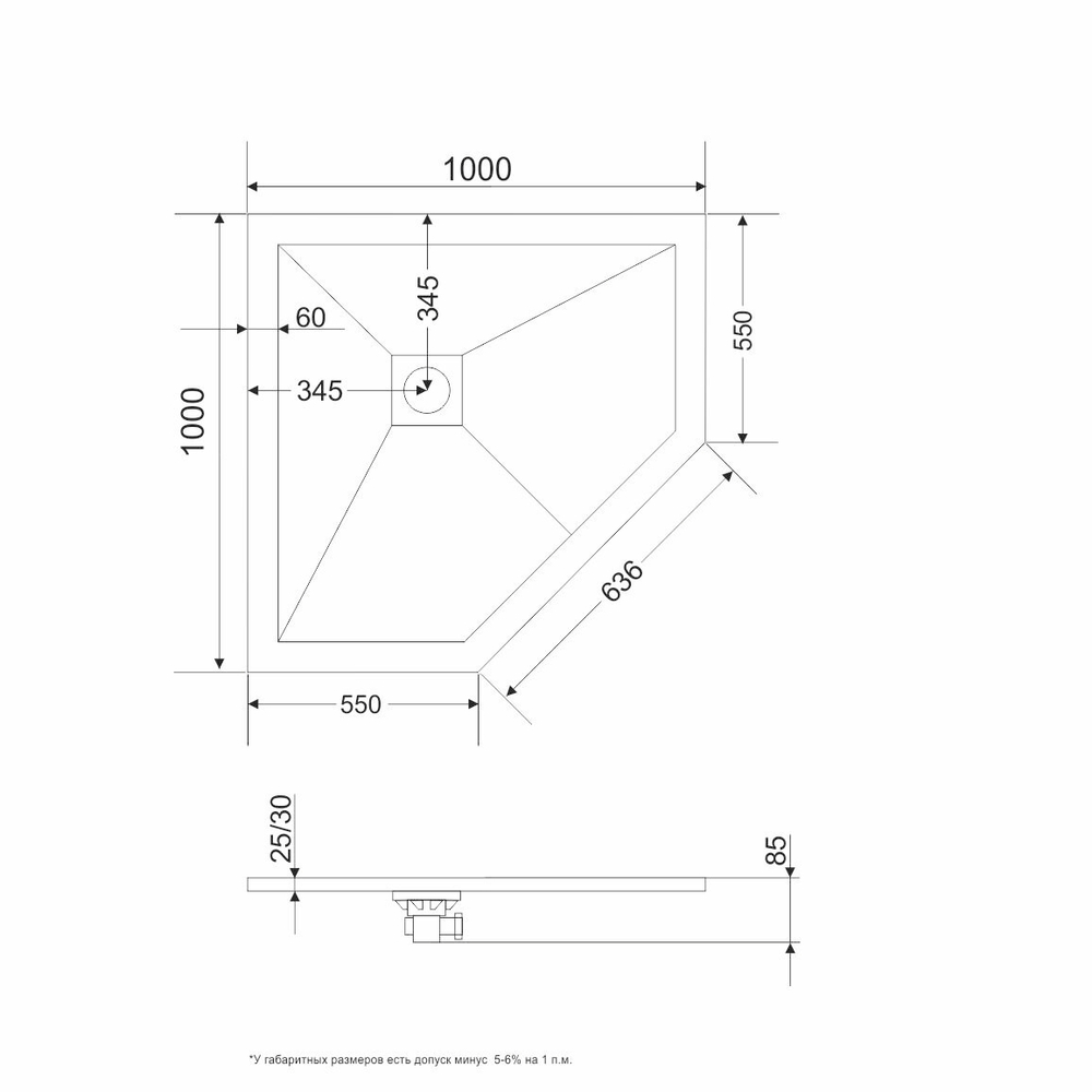 Поддон Grossman Strong GR-S2100100D трапеция графит (100*100*2,5)