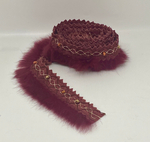 Тесьма отделочная (мех кролика, бусины дерево) бордовый ш-4см. 1м