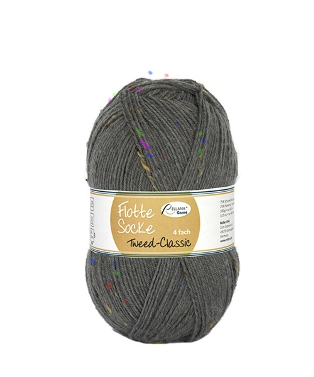 Пряжа Rellana Flotte Socke 4f. Tweed-Classic (1502/Серый агат)