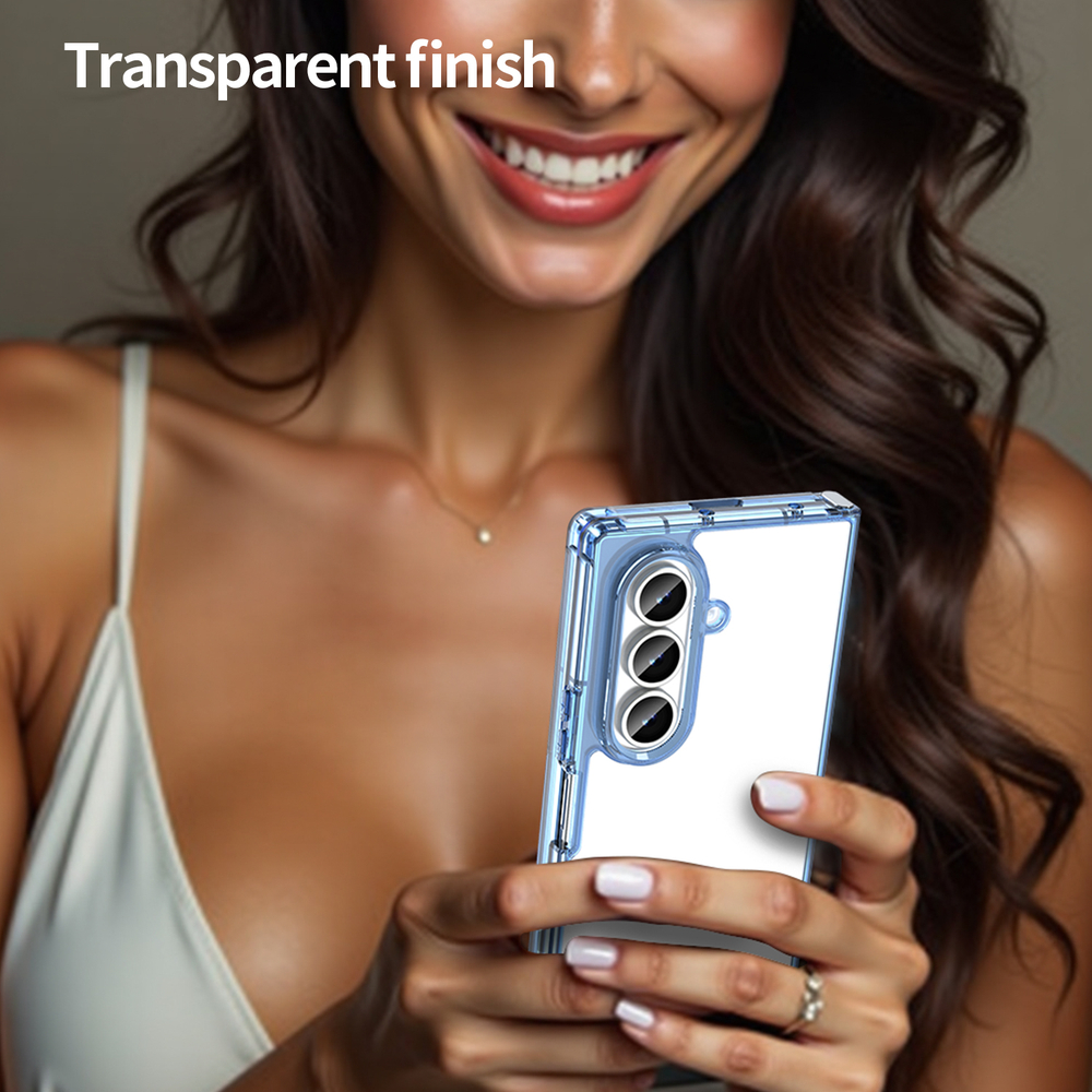 Чехол прозрачный защитный для Samsung Galaxy Fold 7, мягкие усиленные боковые рамки синего цвета