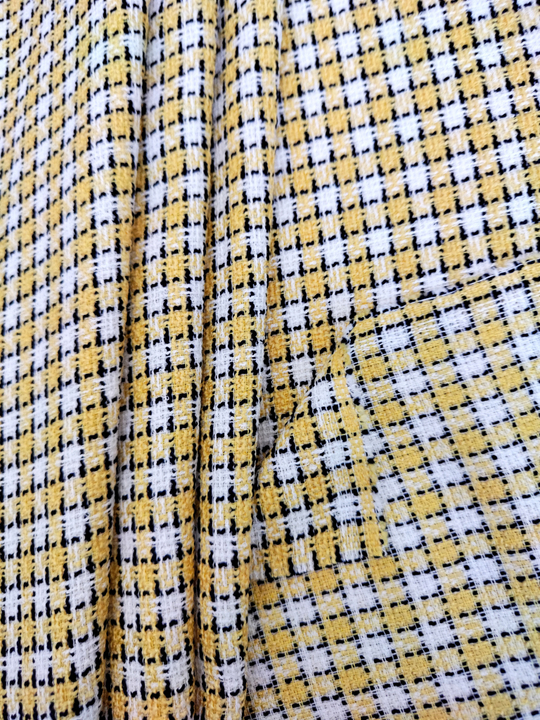 Твид шанель, клетка, желтый/молочный, вискоза