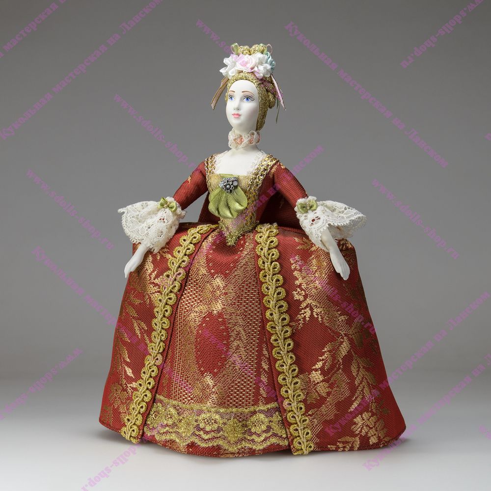 Сувенирная кукла в платье со складками Ватто