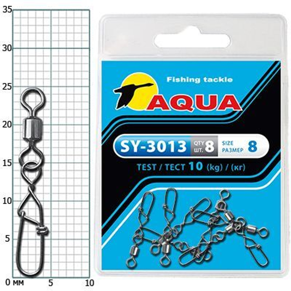 Карабин с вертлюгом для рыбалки AQUA SY-3013 №04 (упк. 8 шт.)