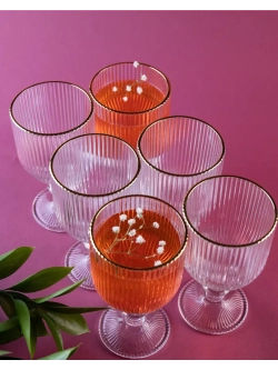 Набор бокалов вина 6 шт., ребристые с золотой каймой