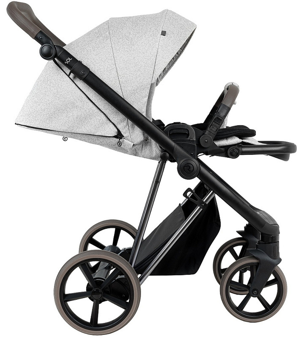 Детская коляска Roan Sol Vintage Luxury 2.0 3 в 1 с автокреслом Tutis Elo Black PIX/50/L Pixel/Light/Black/руч.Cappuccino