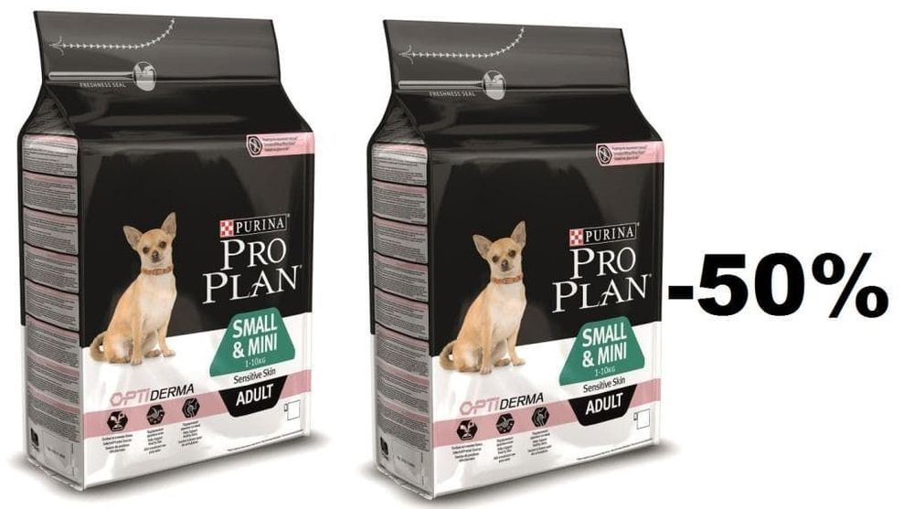 Pro Plan 2х3кг (ll-я -50%) для мелких пород с чувст. кожей Лосось с рисом