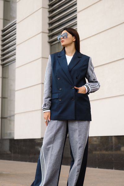 Брючный костюм синий с джинсой