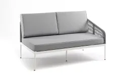 "Канны" левый модуль плетеный из роупа, каркас алюминий белый шагрень, роуп светло-серый круглый, ткань светло-серая