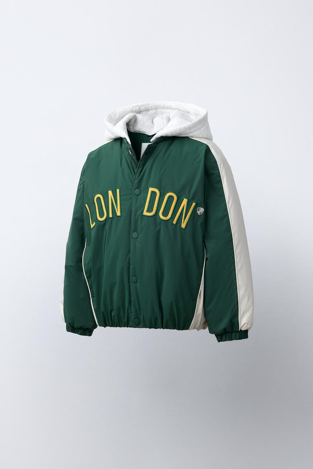 ZARA БОМБЕР С ОТСТЕГИВАЮЩИМСЯ ФЛИСОВЫМ КАПЮШОНОМ WATER REPELLENT, ЗЕЛЕНЫЙ