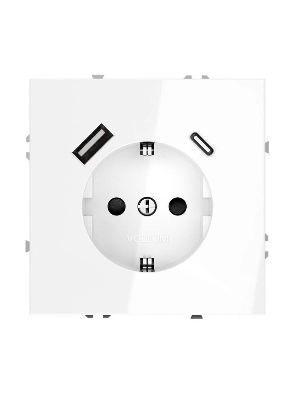 Розетка 1-м СП S70 16А с USB тип A+С механизм с заземл. защ. шторки бел. глянцевый Voltum VLS040501