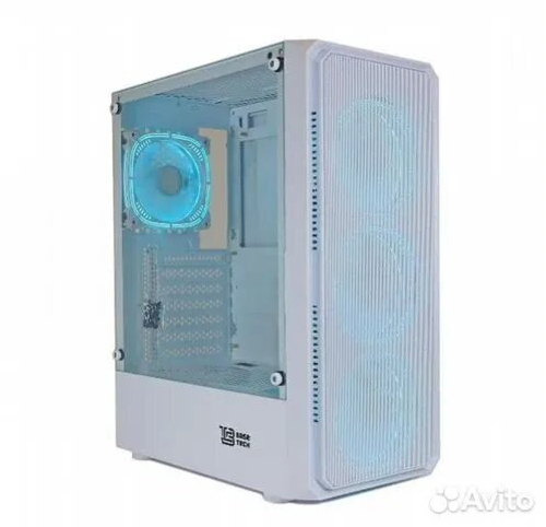 УЦЕНКА_Корпус BaseTech eXtreme GFX-03, Без БП, ATX, белый, 4xICE BLUE FAN, 2xUSB2, 1xUSB3, бок: закалённое стекло (RMA_BT-GFX-03W-MESH-4F-IB) {царапины на кожухе блока питания}