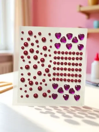 Стразы самоклеющиеся для лица и тела сердечки и кружочки Малиново-красные