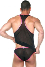 Мужской комплект белья: майка-борцовка и трусы-слипы (Размер: S-M) (Цвет: черный с розовым)