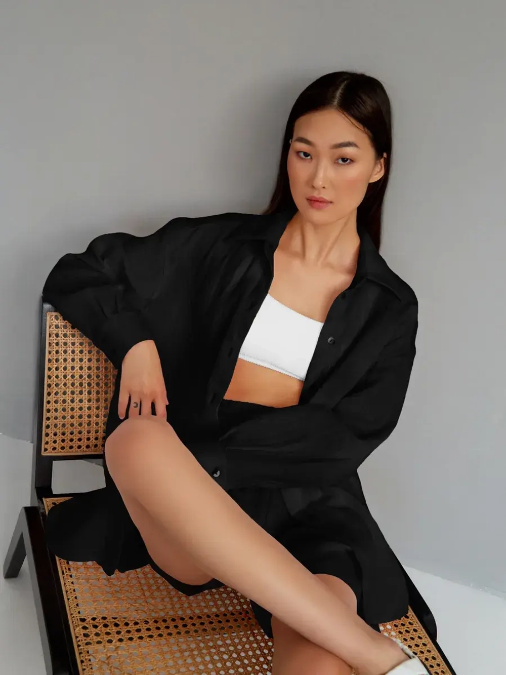 Костюм - пижама с шортами из муслина домашний оверсайз