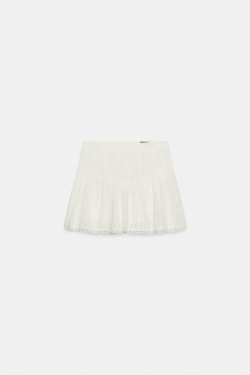 ZARA ЮБКА-ШОРТЫ С КРУЖЕВНЫМИ ВСТАВКАМИ, ЭКРЮ