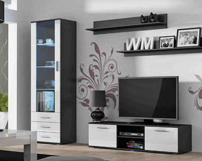 Гостиная Сохо 13 МДФ Белый DM635-6 / Черный 0190 200*41*192 см, Белый, Черный   Фиеста