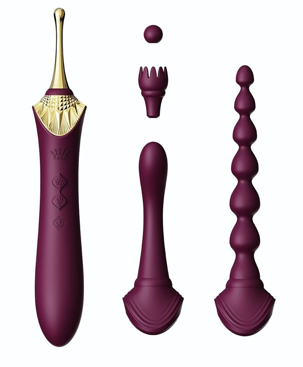 Сливовый вибратор с 4 сменными насадками Bess 2 (Цвет: сливовый)