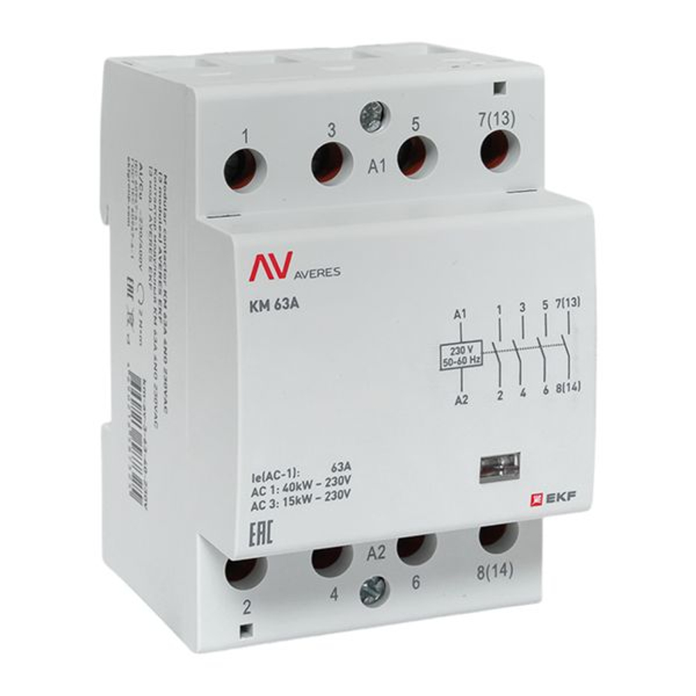 Контактор модульный КМ 63А 4NO 230В АС (3 мод.) AVERES EKF