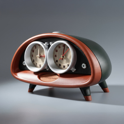 Настольные часы «Гараж 59» - ретро-дизайн 50-60-х годов, ручная работа, два циферблата, хром, лак, подарок для коллекционеров и поклонников ретро-авто