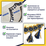 Ламбрекен с косынками стеганые Iveco (экокожа, бежевый, синие кисточки)