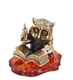 Народные промыслы AM-3708 Фигурка «Сова Читатель» (латунь, янтарь)