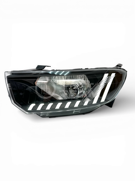 Фары Лада Гранта FL передние в стиле AUDI круглые би линзы без ангельских глазок, хром маска