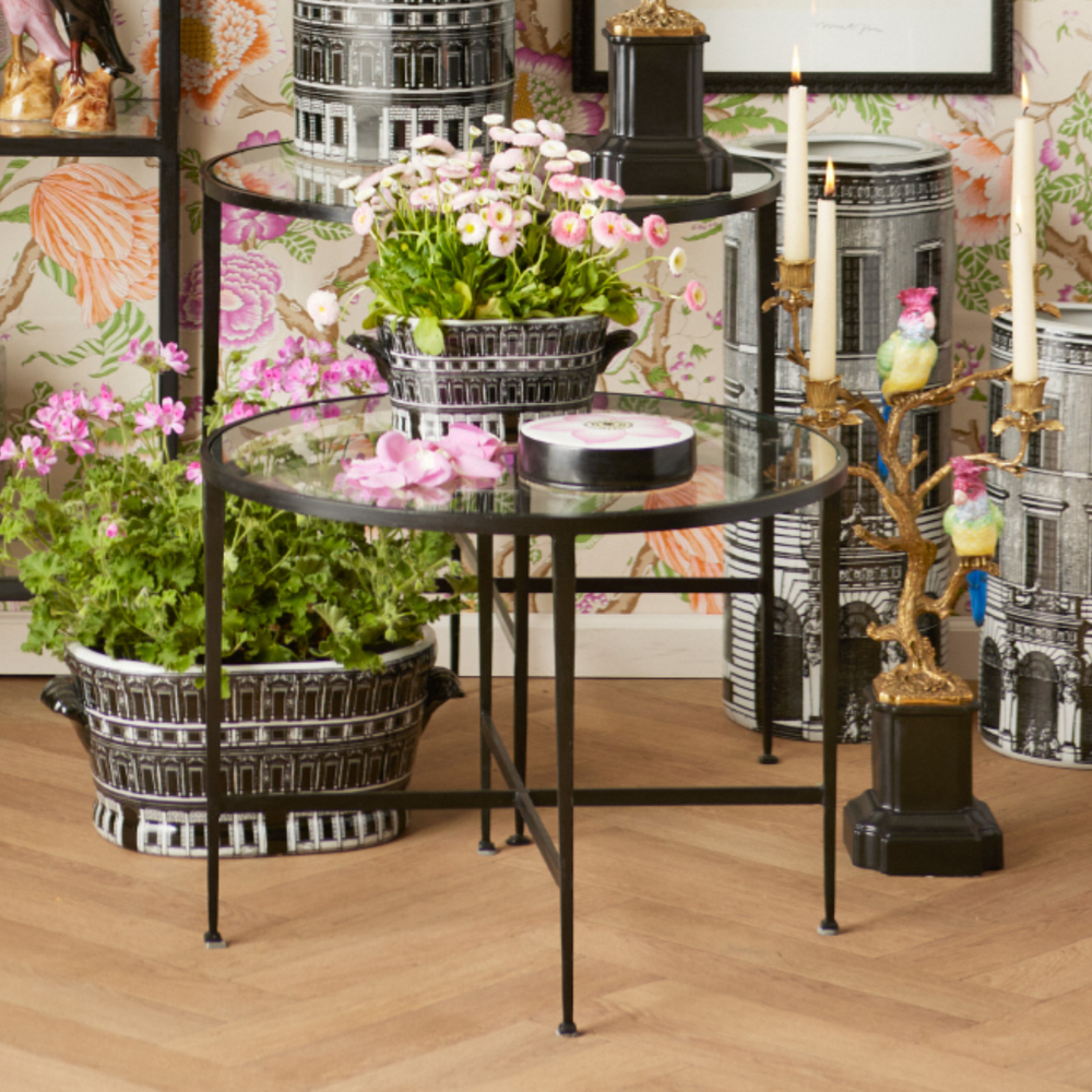 Шкатулка фарфоровая G&C 16х5см круглая черная с розовым