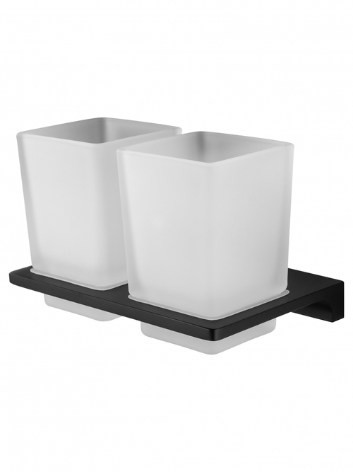 Два стакана для зубных щеток с держателем WONZON & WOGHAND ECLIPSE, Черный (WW-9128-BL)