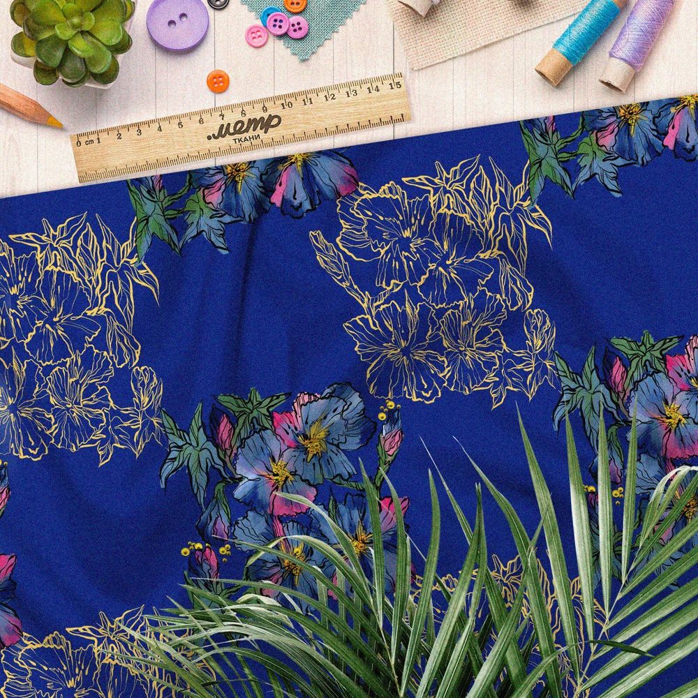 Ткань блэкаут цветы народная вышивка