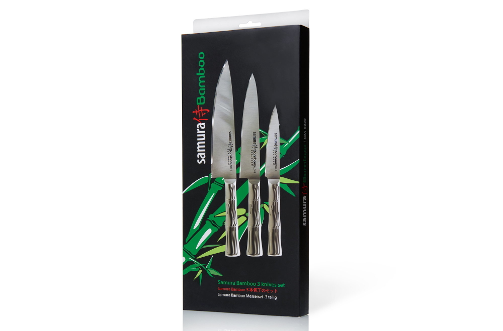 Набор из 3 кухонных стальных ножей "Поварская тройка" Samura BAMBOO SBA-0220