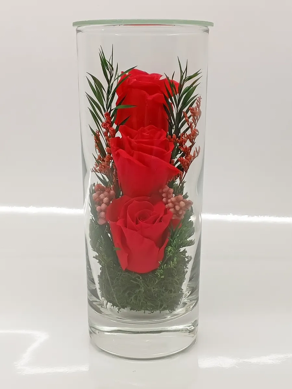 натуральные кустовые розы в стекле, вакуум*