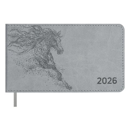 Планинг дат. 2026г 150*87мм 64л., кожзам., мягк.пер. "Виннер серый" ляссе