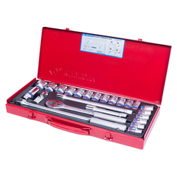 KING TONY (4532MR) Набор торцевых головок с принадлежностями 1/2", 6-гранные, 10-32 мм, 24 предмета