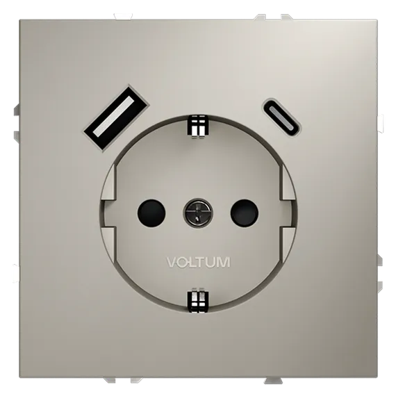 Розетка встраиваемая VOLTUM S70 с заземлением и защитными шторками, 16А, с USB, A+С, (кашемир) vls040503
