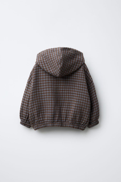 ZARA КУРТКА-РУБАШКА В КЛЕТКУ С КАПЮШОНОМ, КОРИЧНЕВЫЙ