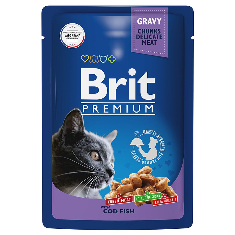 Пауч Brit Premium для взрослых кошек треска в соусе 85 г