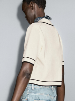 Massimo Dutti Кардиган с короткими рукавами и пуговицами, натуральный/кремовый