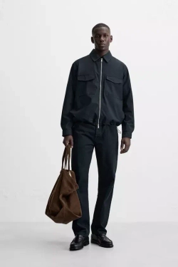 ZARA СТЕГАНАЯ КУРТКА-РУБАШКА REGULAR FIT, МОРСКОЙ СИНИЙ