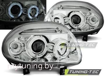 Передние фары Renault Clio 2 angel eyes chrome