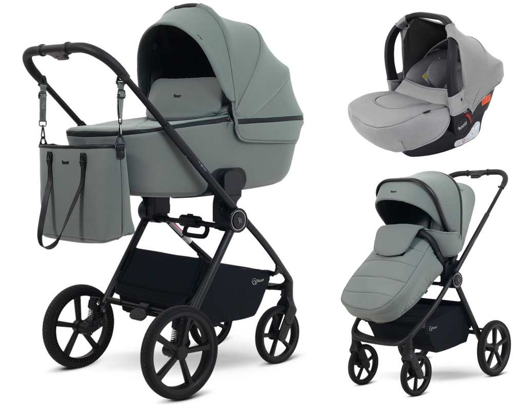 Детская коляска Rant Teo Soft 3 в 1 с автокреслом Cruise Grey Olive