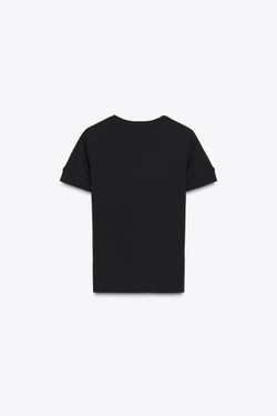 ZARA МИНИМАЛИСТИЧНАЯ ФУТБОЛКА С КОРОТКИМИ РУКАВАМИ, ЧЕРНЫЙ