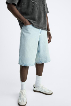 ZARA ДЖИНСОВЫЕ ШОРТЫ BAGGY-FIT, ГОЛУБОЙ