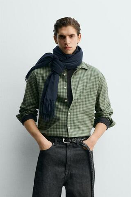 ZARA РУБАШКА REGULAR FIT В КЛЕТКУ, МЯГКИЙ ЗЕЛЕНЫЙ